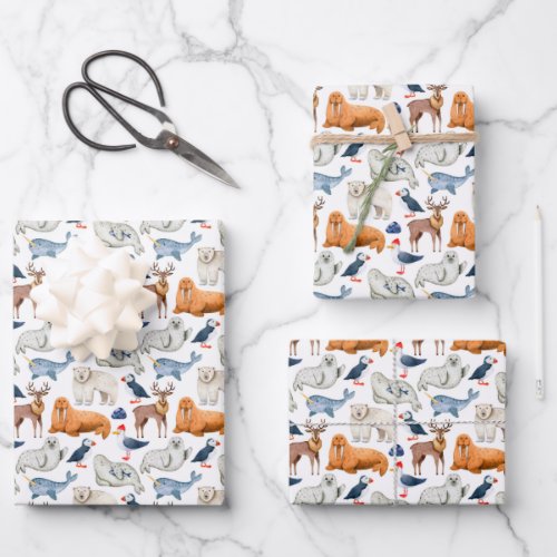 Artic Pattern Watercolor Polar Animals Seal Walrus Wrapping Paper Sheets