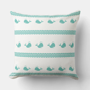 Artic Teal Blue Whale Stripe coastal Nautical Du Throw Pillow