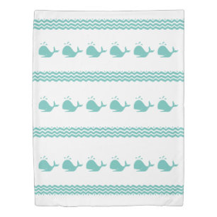 Artic Teal Blue Whale Stripe coastal Nautical Duvet Cover