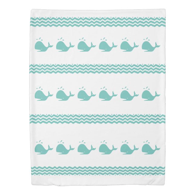 Artic Teal Blue Whale Stripe  coastal Nautical  Duvet Cover (Front)