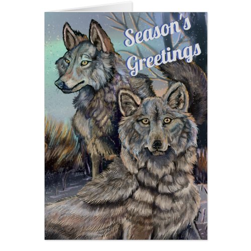 Artic Wolves Seasons Greetings Christmas Card