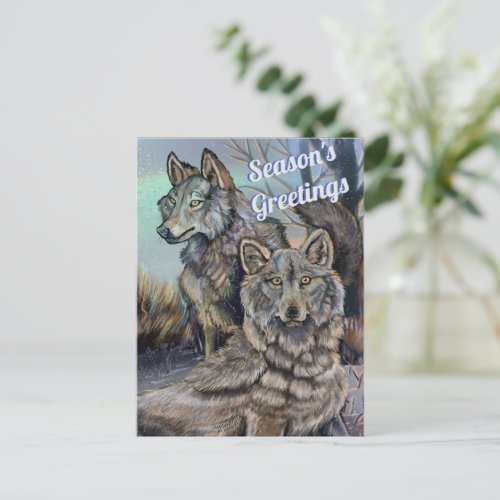 Artic Wolves Seasons Greetings Postcard