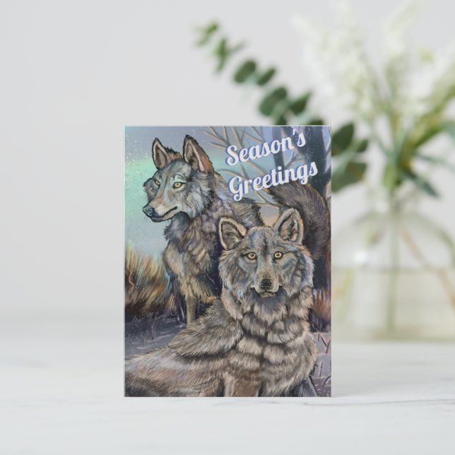 Artic Wolves~ Season's Greetings Postcard (Standing Front)