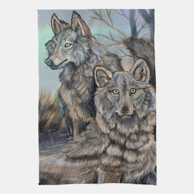 Artic Wolves Wintery Kitchen Towel (Vertical)