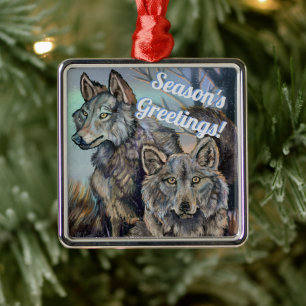 Artic Wolves Wintery Metal Ornament