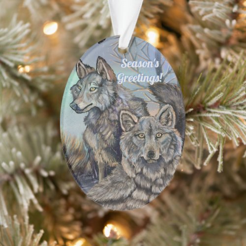 Artic Wolves Wintery  Ornament