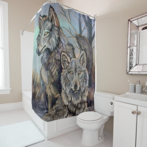 Artic Wolves Wintery  Shower Curtain