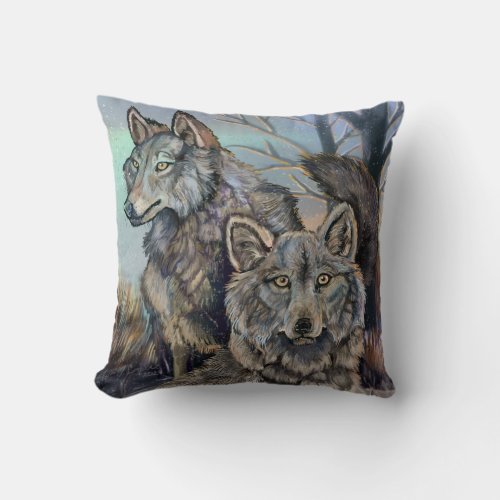 Artic Wolves Wintery  Throw Pillow