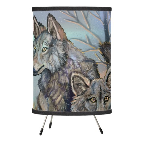 Artic Wolves Wintery  Tripod Lamp