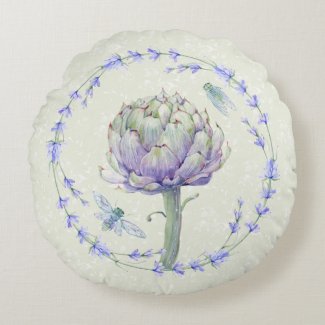 Artichoke and Bee Provence Round Pillow