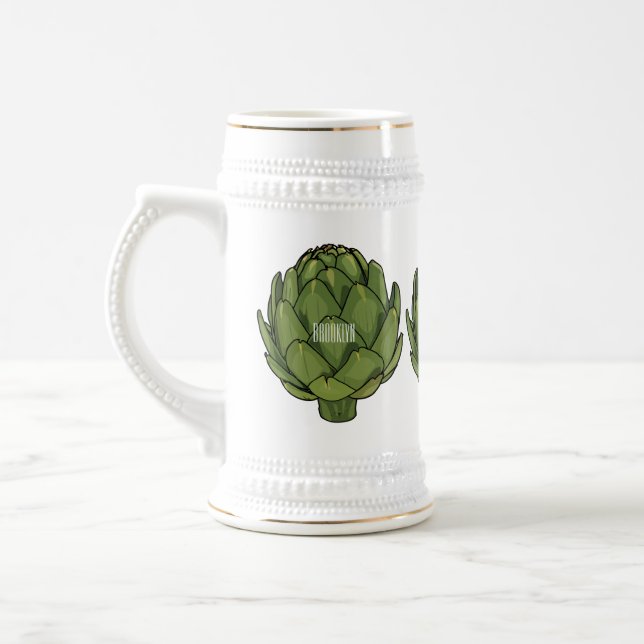 Artichoke cartoon illustration  beer stein (Left)