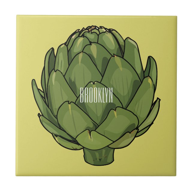 Artichoke cartoon illustration  ceramic tile (Front)