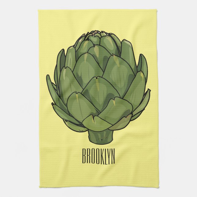 Artichoke cartoon illustration  kitchen towel (Vertical)