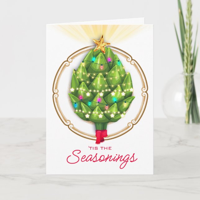 Artichoke Christmas light chef catering restaurant Holiday Card (Front)