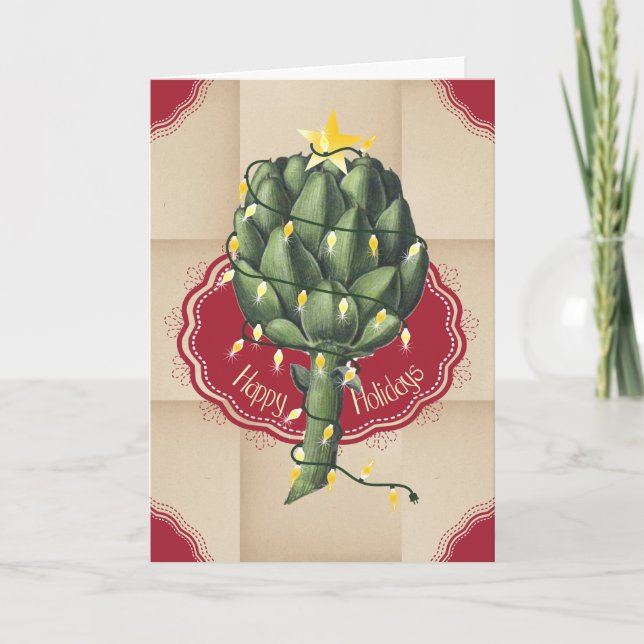 Artichoke Christmas tree food vendor chef catering Holiday Card (Front)