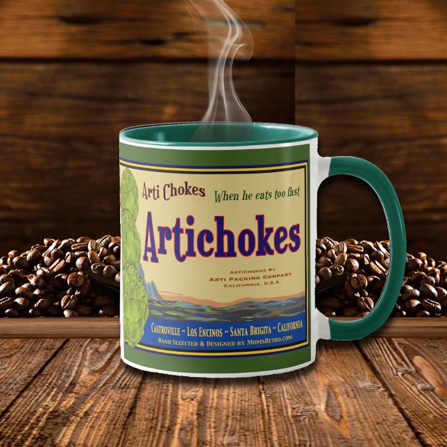 Artichoke Funny Vintage Crate Art Coffee Mug (Artichoke Art Retro Coffee Mug)