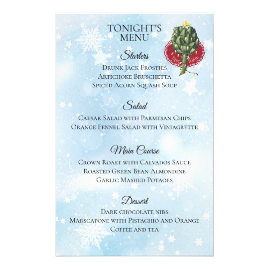 Artichoke tree Christmas holiday dinner menu