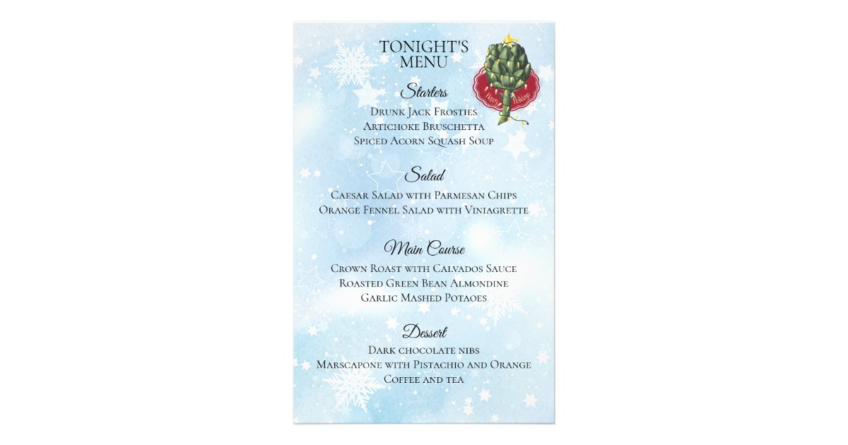 Artichoke tree Christmas holiday dinner menu