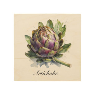 Artichoke Watercolor Botanical Garden Custom Text Wood Wall Art