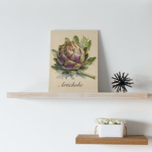 Artichoke Watercolor Botanical Garden Custom Text Wood Wall Art