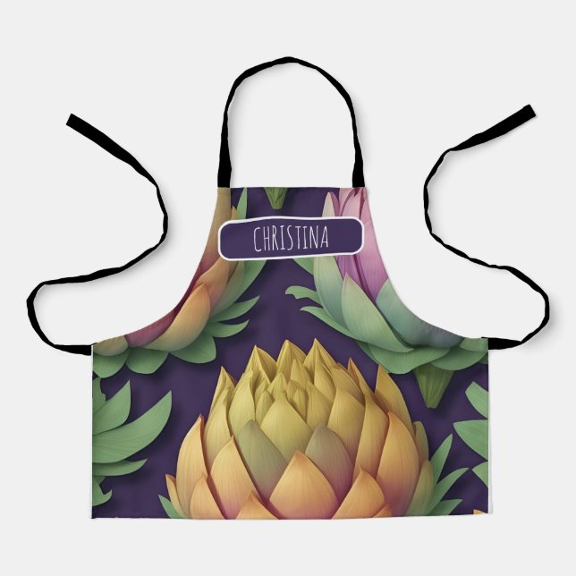 Artichoke Whimsical Colorful Personalized Pattern Apron (Front)