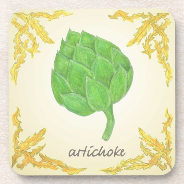 artichoke with leaves classic design beverage coaster (Front)