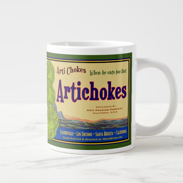 Artichokes Funny Vintage Art Large Coffee Mug (Right)