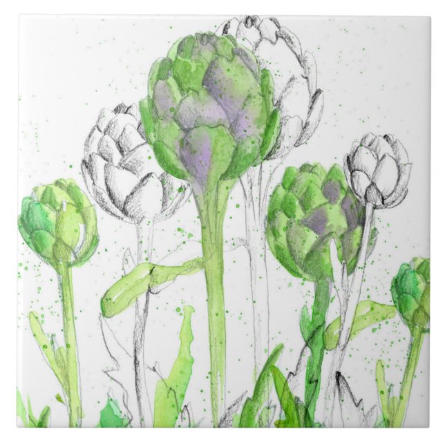 Artichokes Vegetable Garden Watercolor Ceramic Tile (Front)