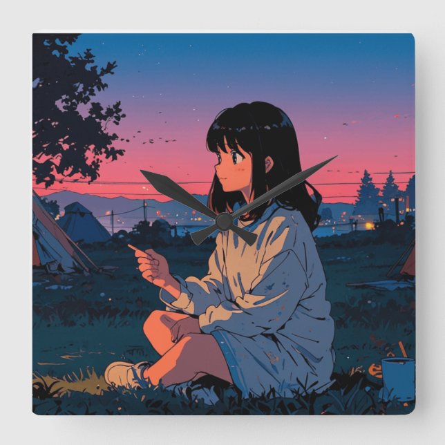 Article est Art Retro Mountain Landscape Illustrat Square Wall Clock (Front)