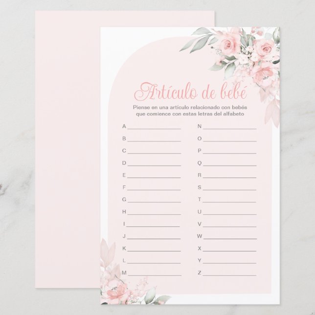 Artículo de bebé juego para Baby Shower Niña (Front/Back)