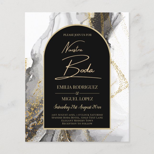 Artículo de boda negro y dorado, bilingüe flyer (Front)