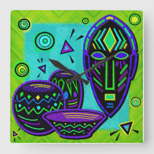 Artifact African Pop Art Square Wall Clock