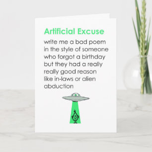 Artificial Excuse A Belated Happy Birthday Poem Card