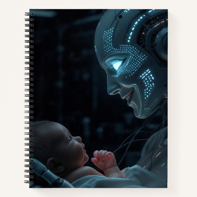 Artificial Grace – Futuristic Robot and Baby Notebook (Front)
