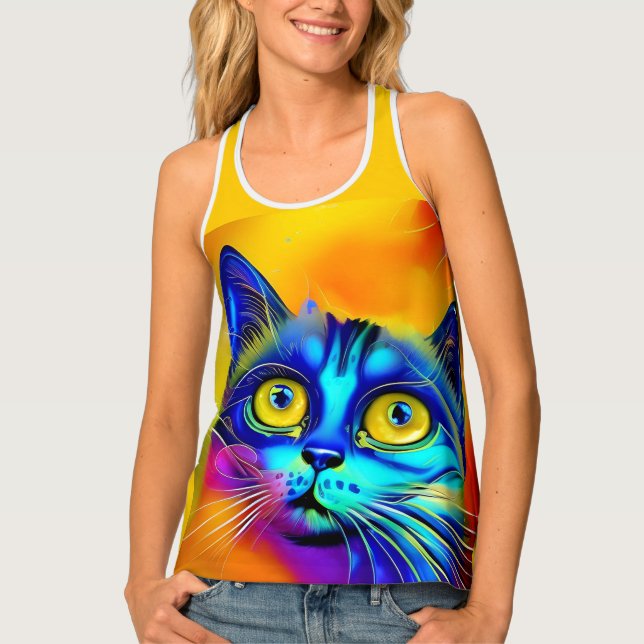 Artificial intelligence animal cat face  tank top (Front)