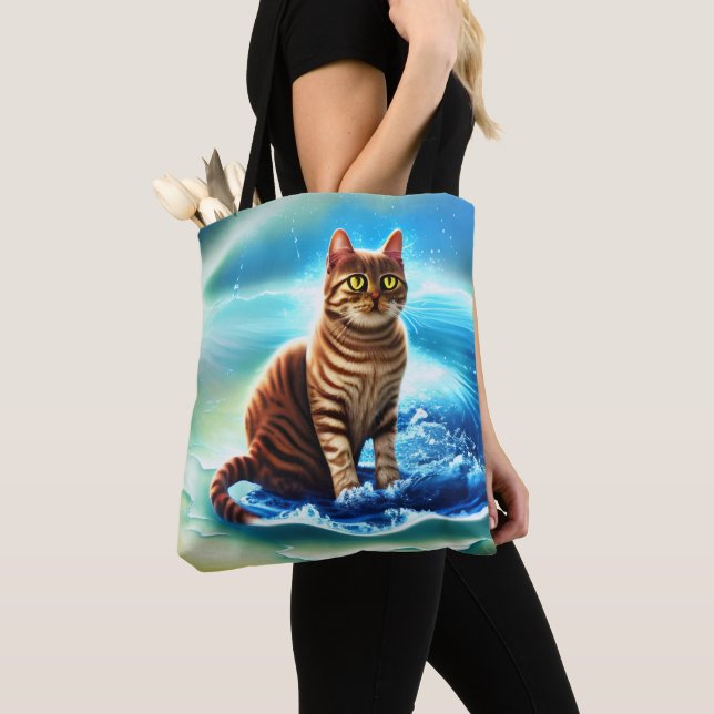Artificial intelligence animal cat on water tote bag (Close Up)