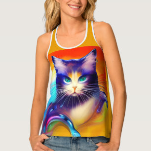 Artificial intelligence animal cat sitting  tank top
