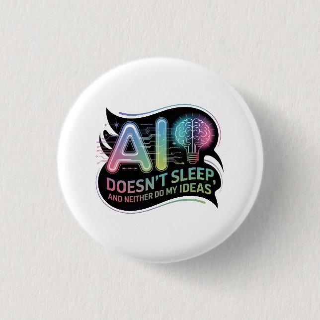 Artificial Intelligence Ideas Neon Graphic Button (Front)