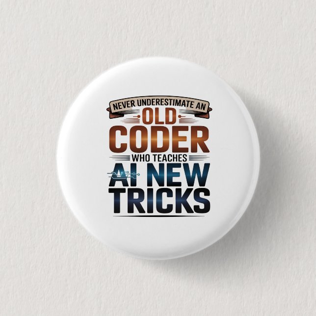 Artificial Intelligence Old Coder Design Button (Front)