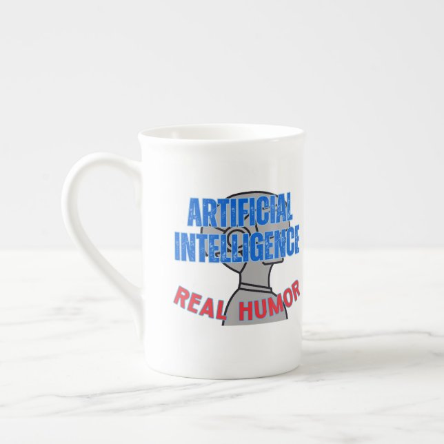 Artificial intelligence, real humor.w White BG Bone China Mug (Left)