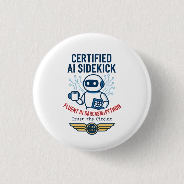 Artificial Intelligence Sidekick Funny Design Button (Front)