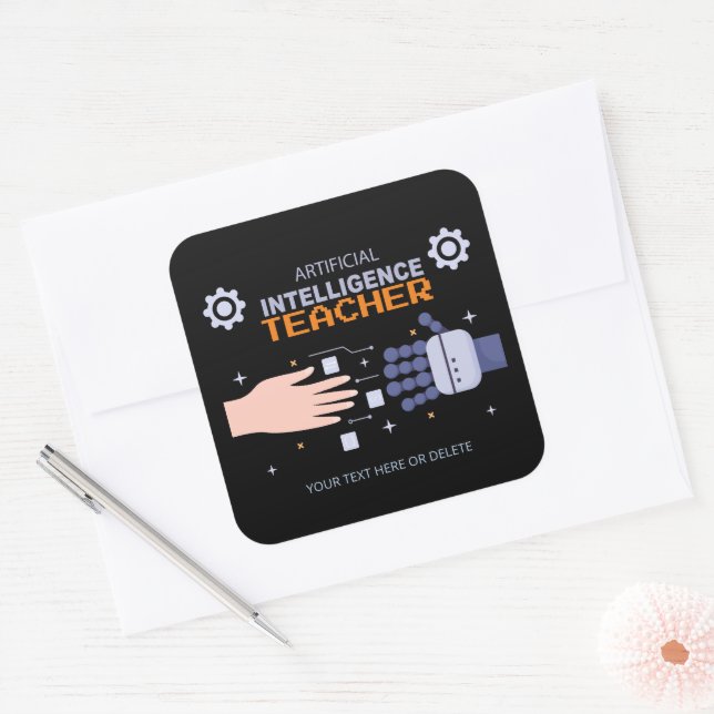 Artificial Intelligence Teacher - man & machine  Square Sticker (Envelope)