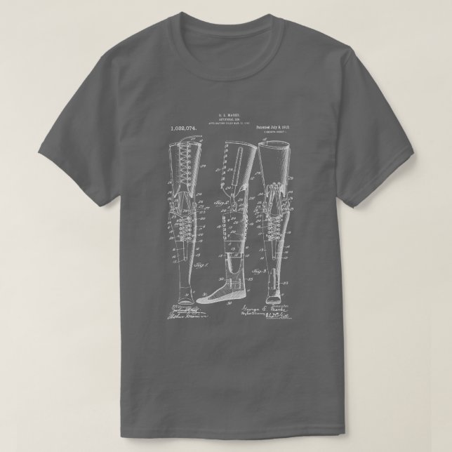 Artificial Leg 1912 Patent Print Prosthetic Limb P T-Shirt (Design Front)