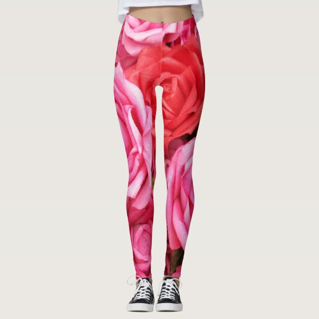 Artificial Red Rose Background Closeup Leggings (Front)