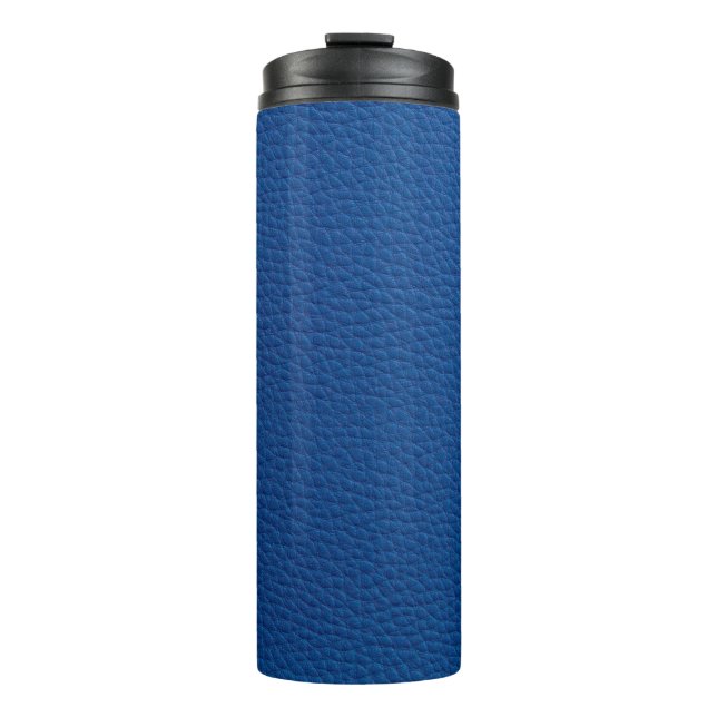 Artificial soft blue leather. Faux leather texture Thermal Tumbler (Front)