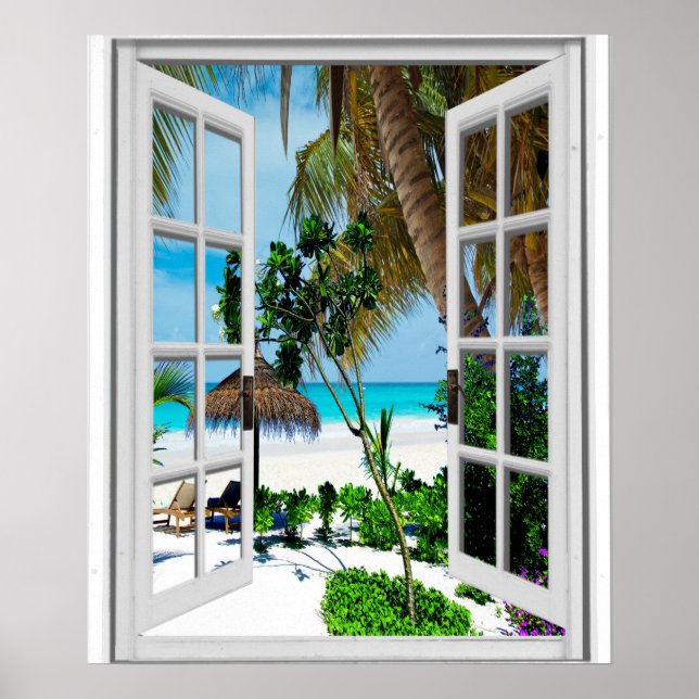 Artificial Window View Relaxing Beach  Poster (Front)