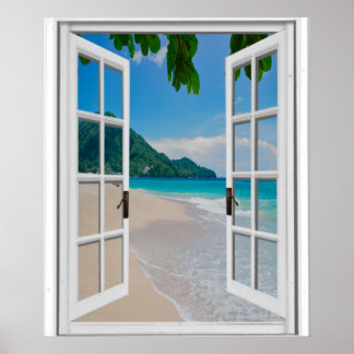 Artificial Window View Tropical Beach  Poster