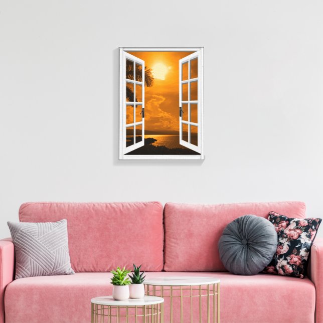 Artificial Window View Tropical Sunset  Canvas Print (Insitu(LivingRoom))