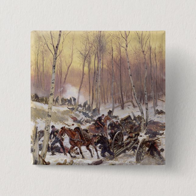 Artillery Combat in a Wood Pinback Button (Front)