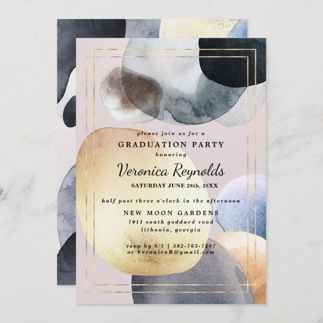 Artisan Abstract Shapes | Gold Navy Graduation Invitation (Front/Back)